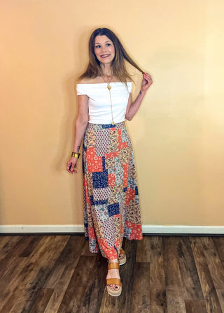 Bradyn Patchwork Maxi Skirt - Orange