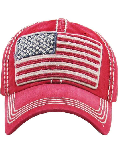 American Flag Vintage Baseball Cap - Red Baseball Cap accessories, american flag hat, american hat, apparel & accessories, baseball caps, baseball hat, hats
