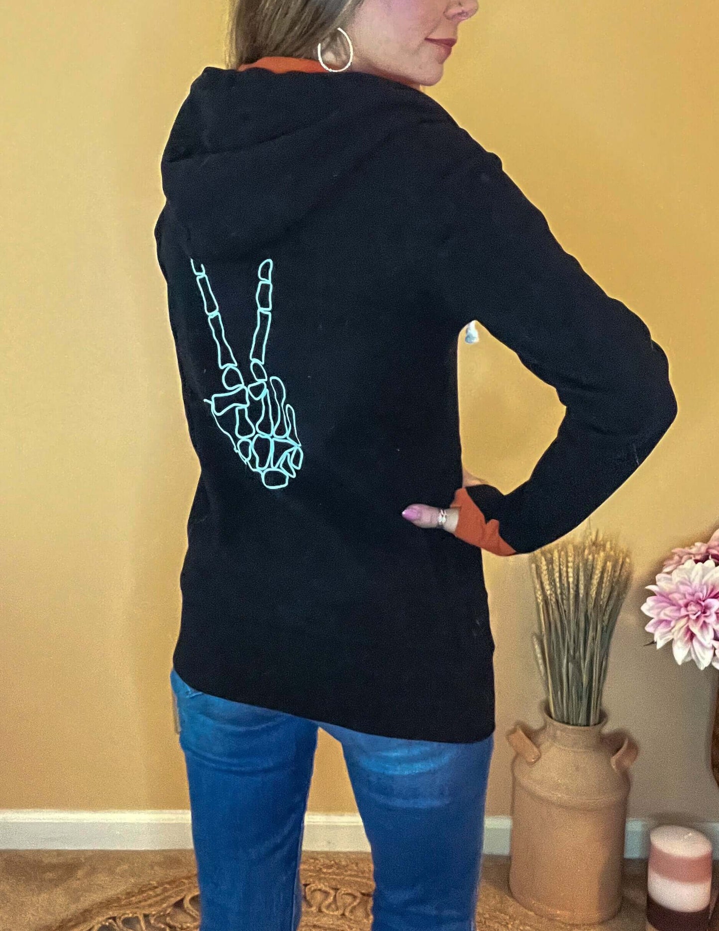 Shirts & Tops accent finger holes, Ampersand, ampersand ave full zip hoodie, Ampersand Avenue, ampersand avenue full zip hoodie, Ampersand Avenue Fullzip Sweatshirt, ampersand sweatshirts, clothing, halfzip, hoodie, R.I.P. Out, shirts & tops, skeleton des