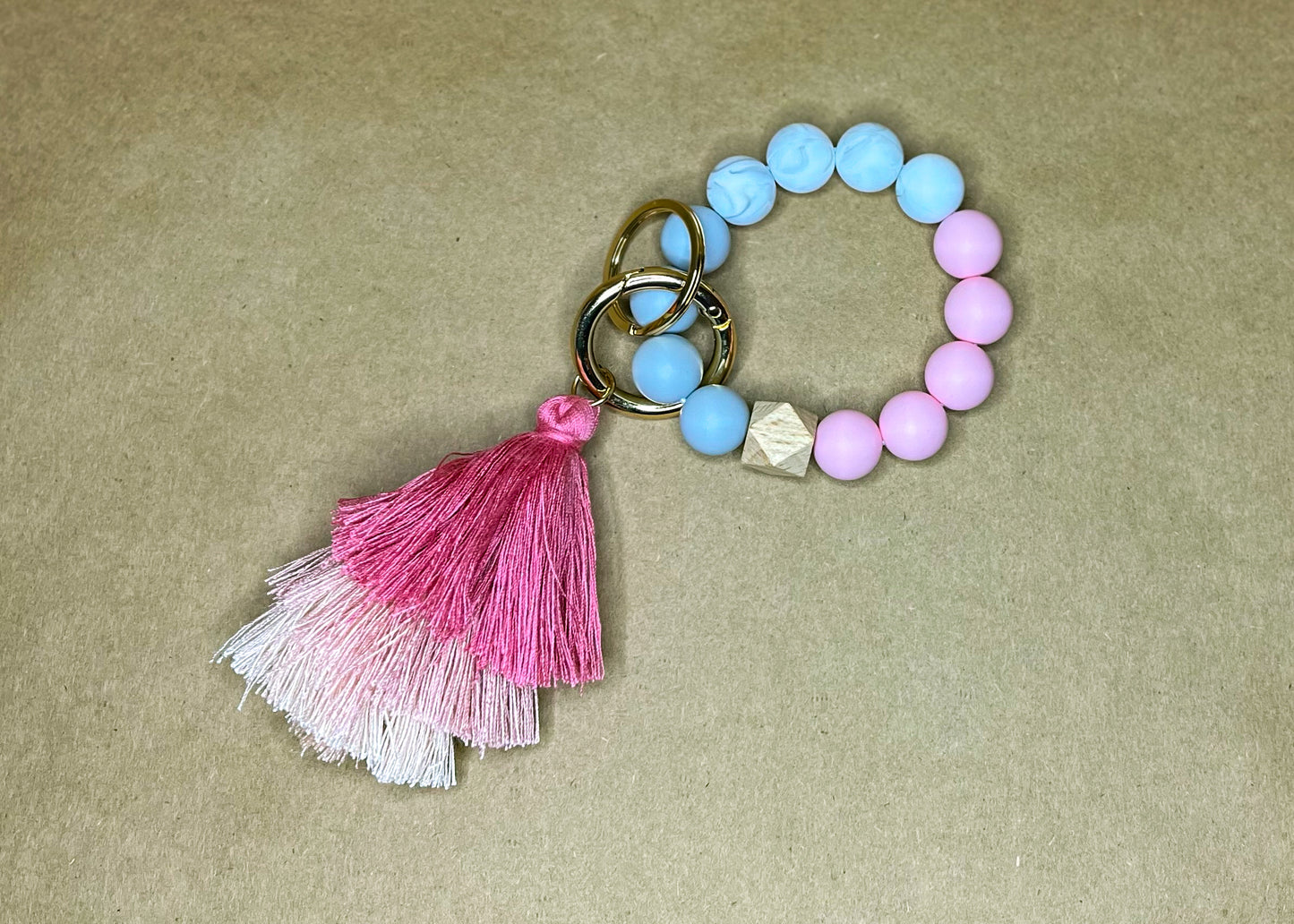 Beaded Wristlet Keychain with Ombre Tassel - Pink