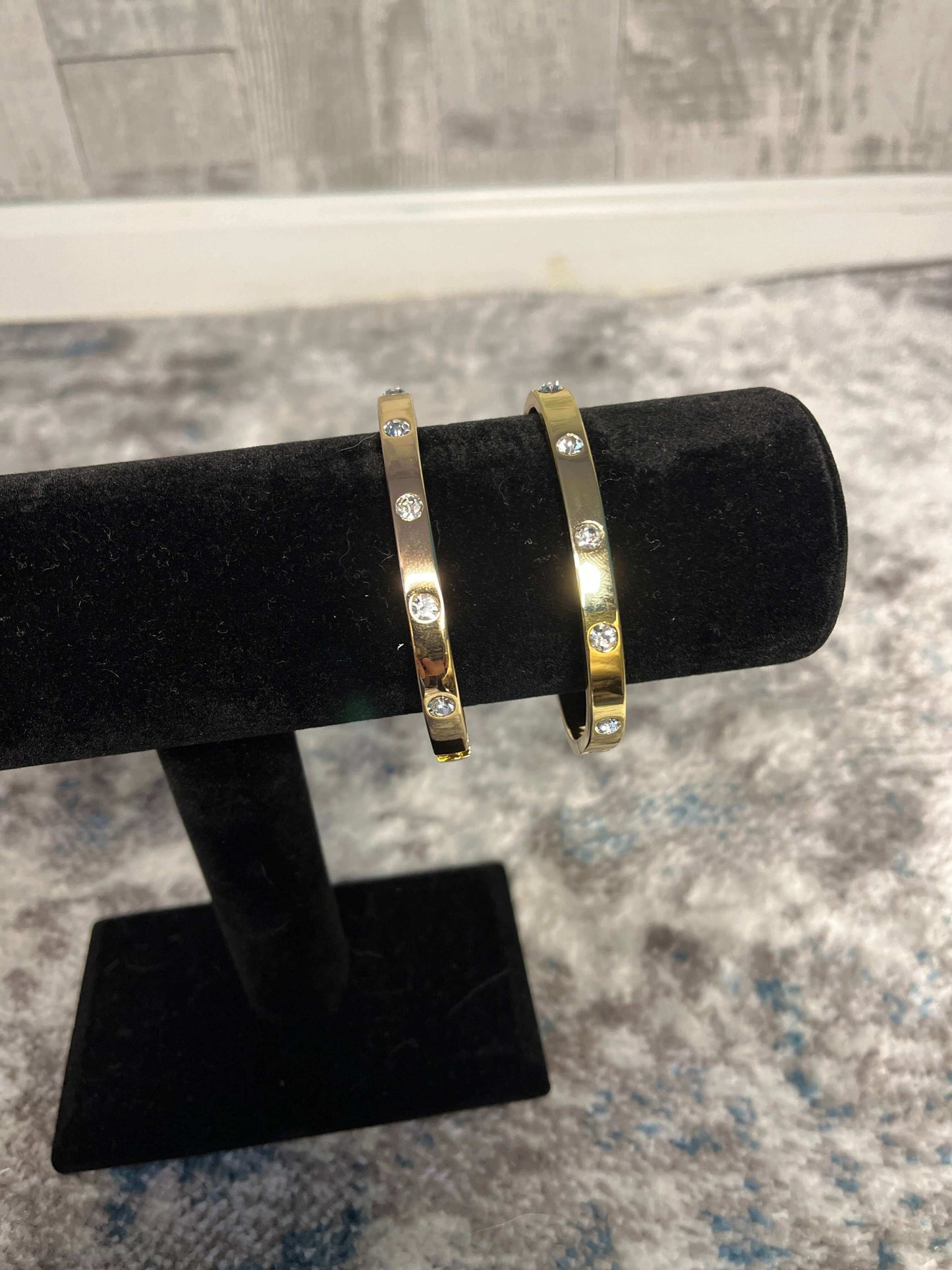 Bangle Bracelet with Cubic Zirconia - Gold Bracelets bangles, bracelets, gold plated brass bangles, hinged bracelets, jewelry, stackable bracelets