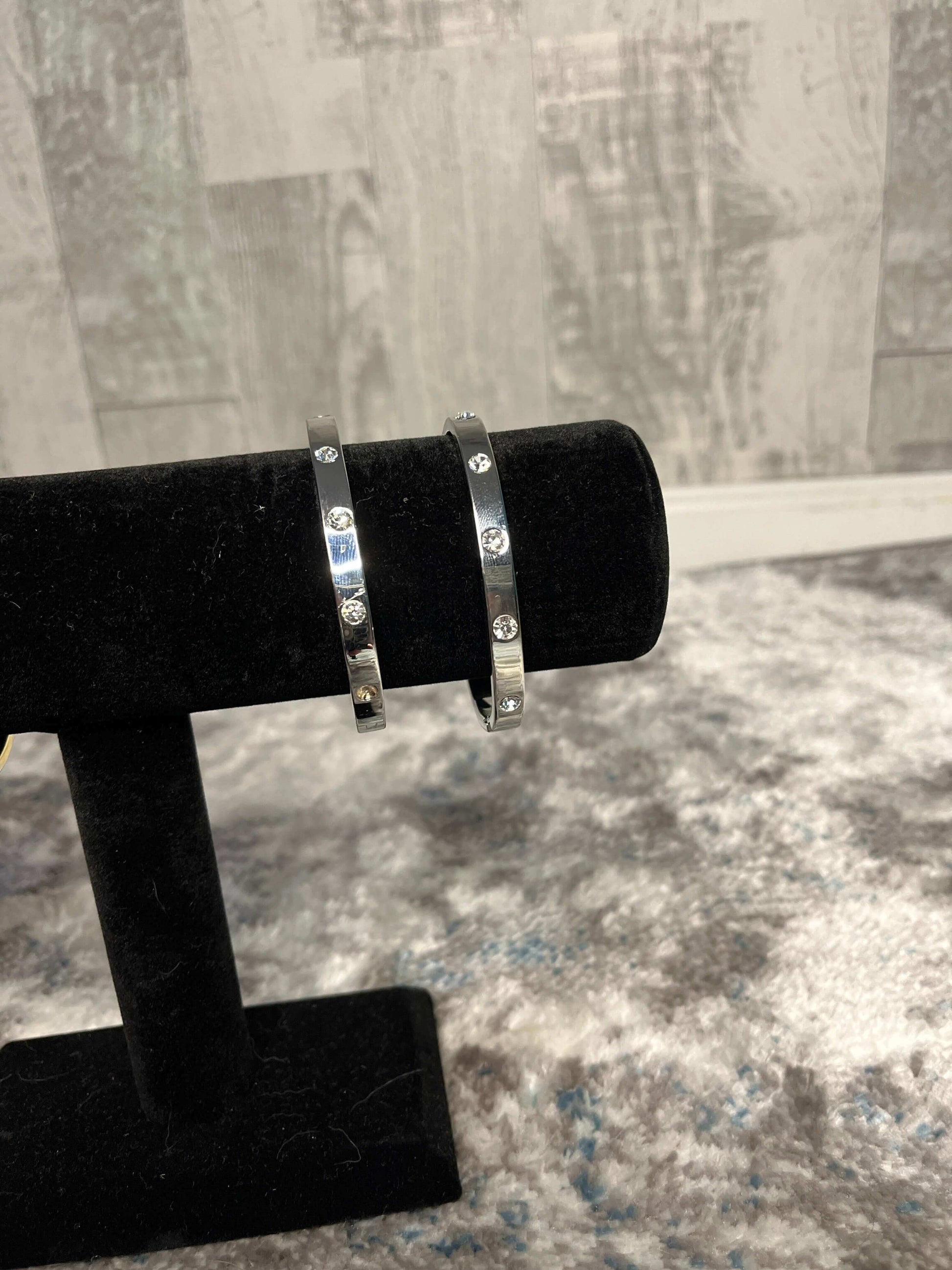 Bangle Bracelet with Cubic Zirconia - Silver Bracelets bangles, bracelets, hinged bracelets, jewelry, silver plated bracelet, stackable bracelets