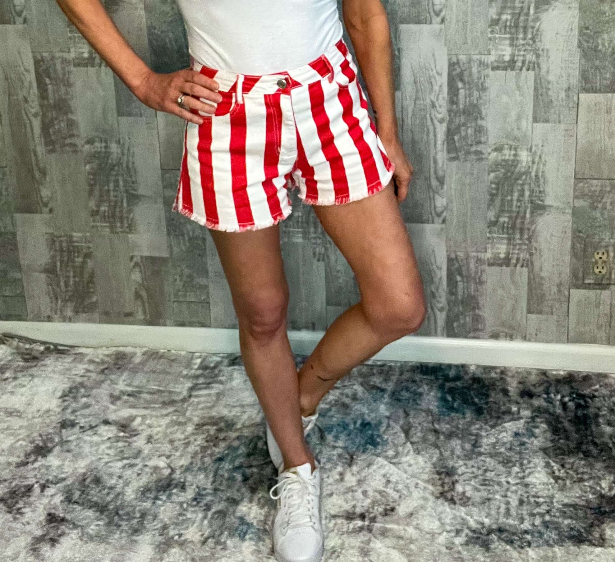 Red and sale white striped shorts