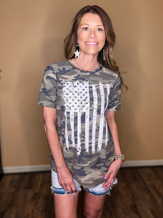 womens faded american flag short sleeve top