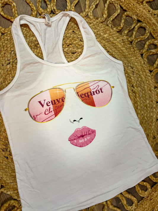 Glamour face with sunnies graphic tank top