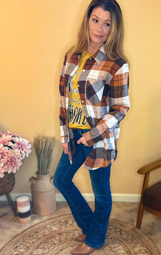 Shirts & Tops clothing, fall flannel, flannel, plaid long sleeve, plaid long sleeve top Size: Small, Medium, Large