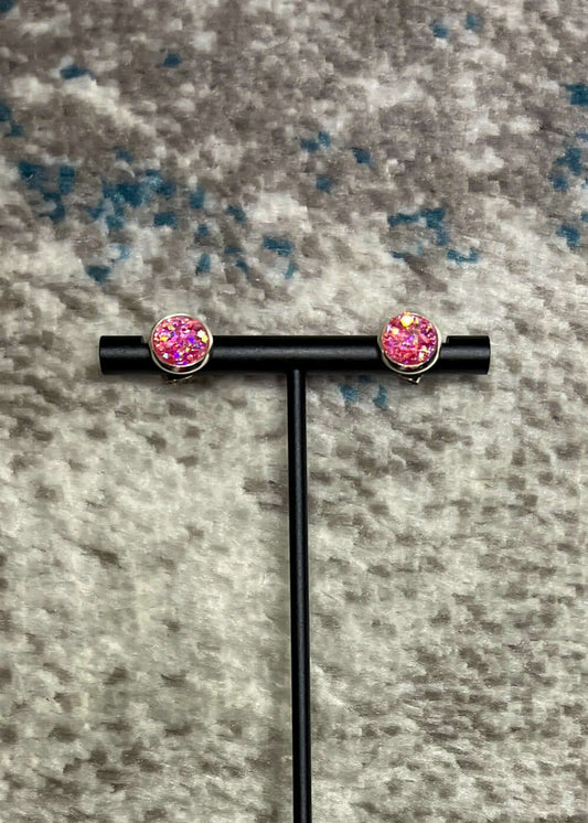 Druzy Clear Stud Earrings - Crystal Light Pink