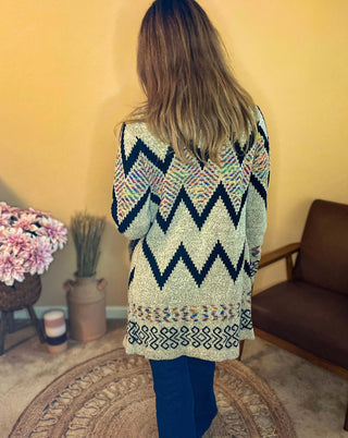 Cardigan Aztec print cardigan, clothing, wrap style cardigan Size: Small, Medium, Large