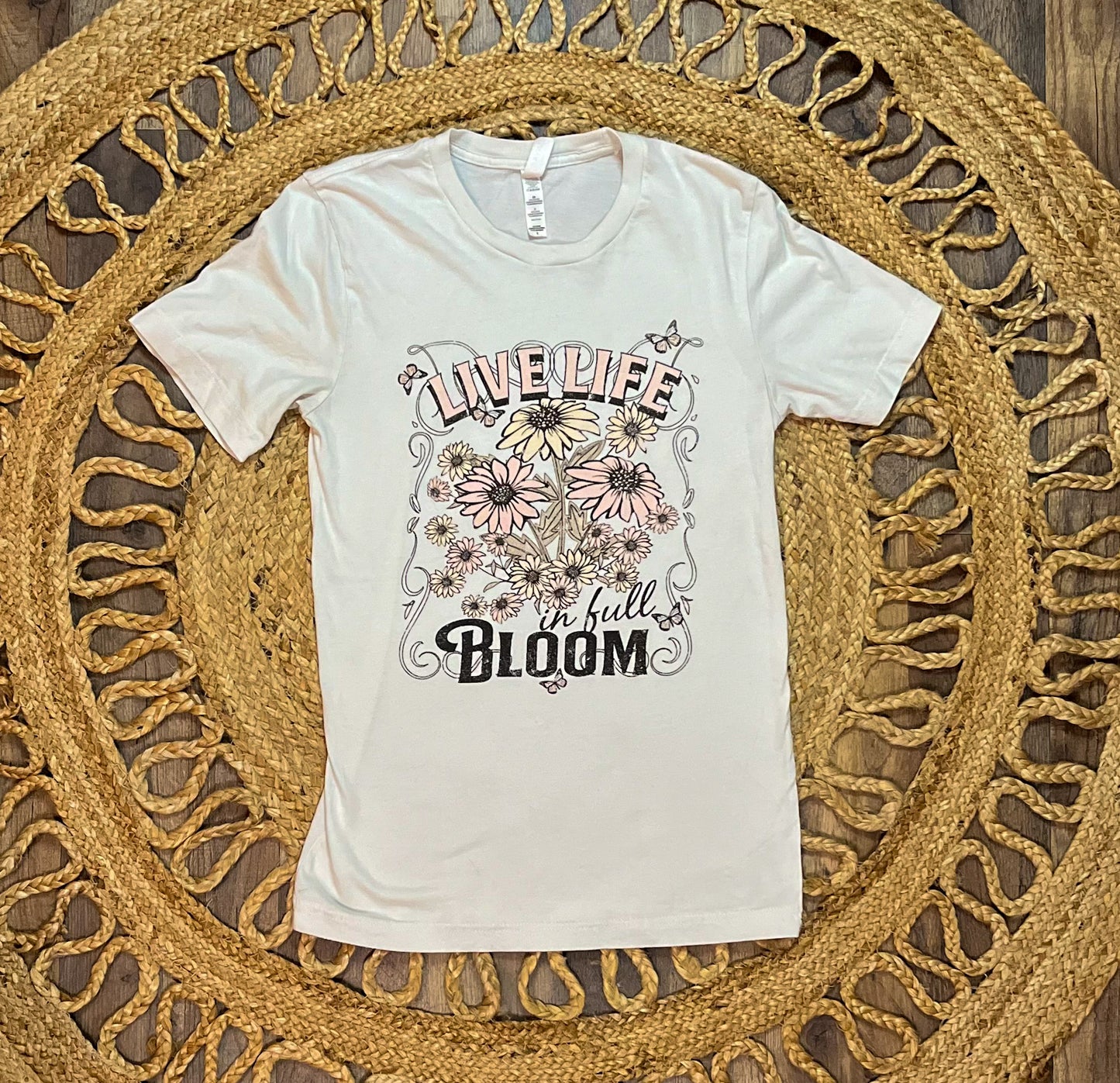 Live life in full bloom vintage graphic tee