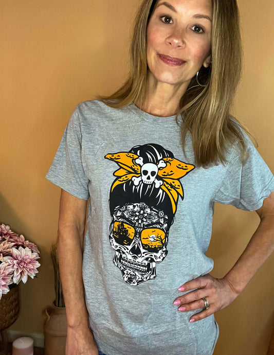 Graphic Tee clothing, graphic tees, Halloween graphic tee, Halloween graphics, Halloween Skull Girl Graphic Tee, skull girl graphic tee Size: Small, Medium, Large, XL