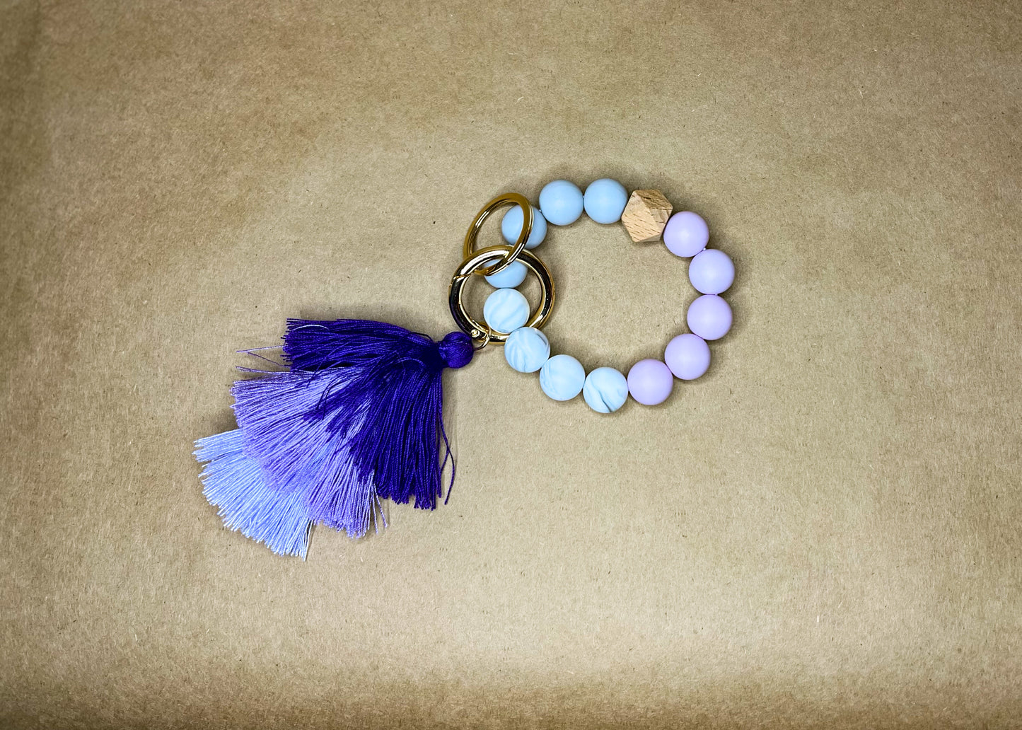 Beaded Wristlet Keychain with Ombre Tassel - Lilac
