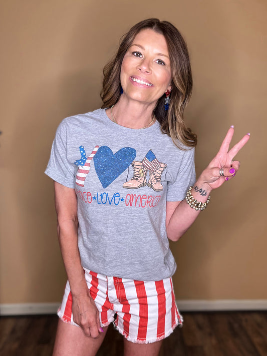 Peace love america 4th of july graphic tee