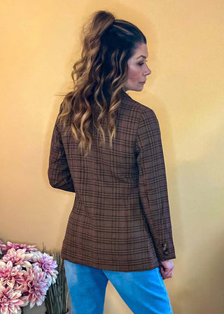 Preptastic Plaid Blazer - Brown Blazer clothing, Double button closure blazer, plaid blazer, poly-cotton blend blazer, traditional blazer