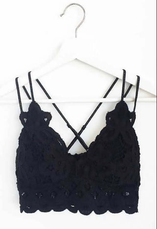 Shirts & Tops accessories, adjustable straps, bralette, clothing, crisscross straps, scalloped lace Size: Small, Medium, Large