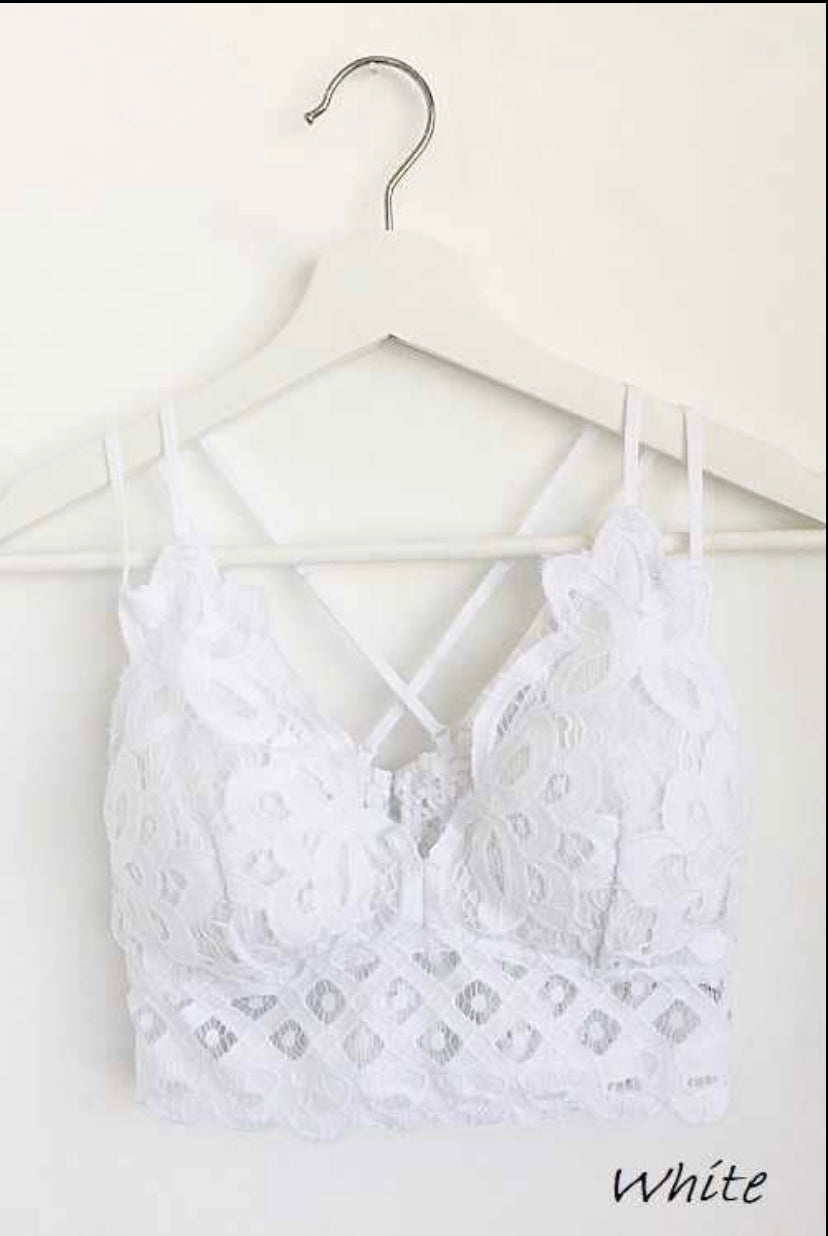 Shirts & Tops accessories, adjustable straps, bralette, clothing, crisscross straps, scalloped lace Size: Small, Medium, Large