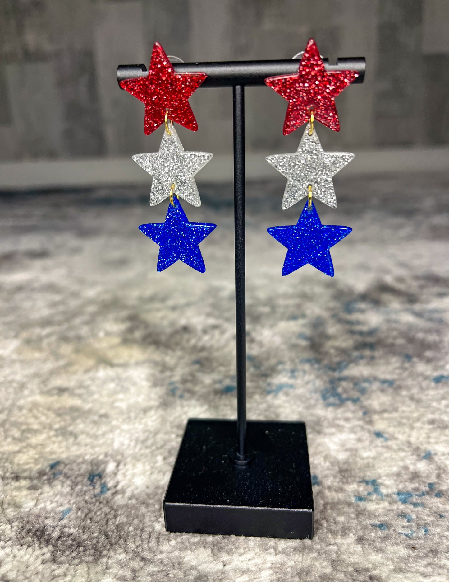 Patriotic glitter star dangle style earrings