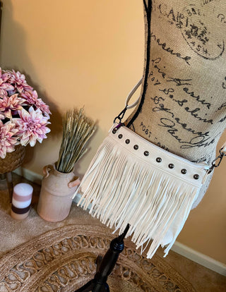 Front view of the Studded Cowgirl Purse in rustic Cream