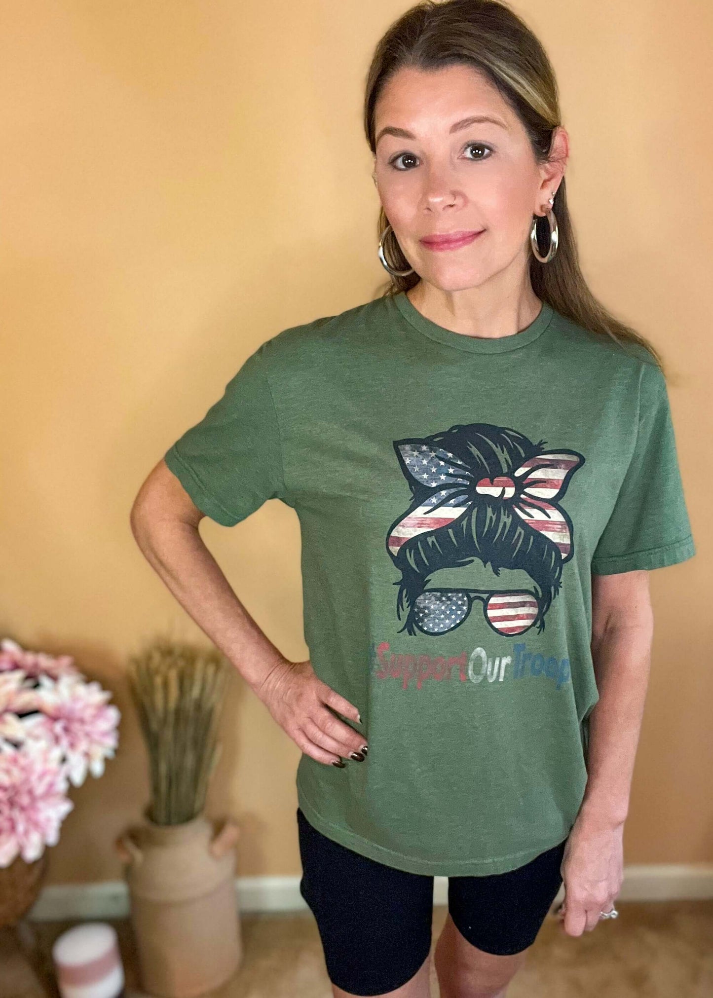 Shirts & Tops #supportourtroops, clothing, fall graphic tees, Gildan tee, Graphic Tees, messy bun graphic tee, midwest tees, patriotic, patriotic graphic tees, shirts, shirts & tops, unisex fit tee Size: Small, Medium, Large, Extra Large