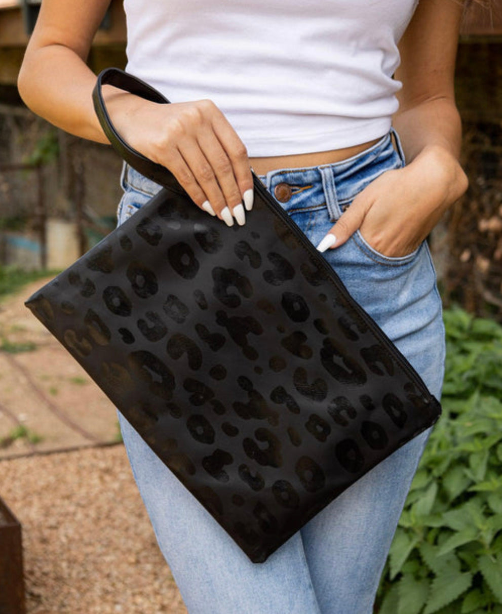 Clutch bags, gifts, handbags, oversized clutch Color: Black Leopard