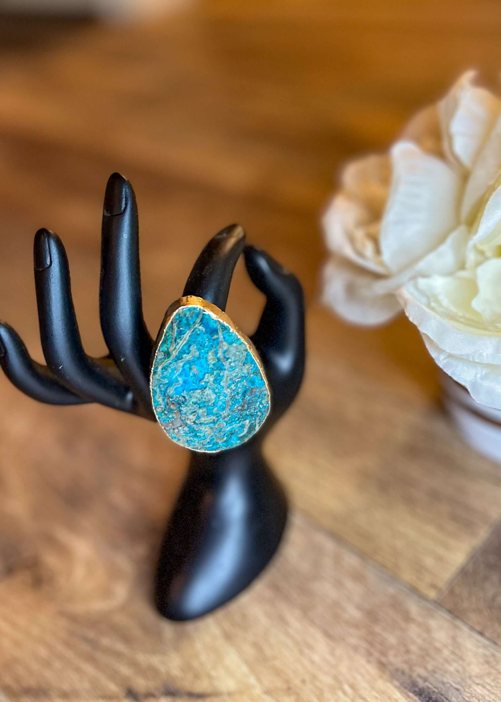 Close-up of the Turquoise Stone Ring in gold