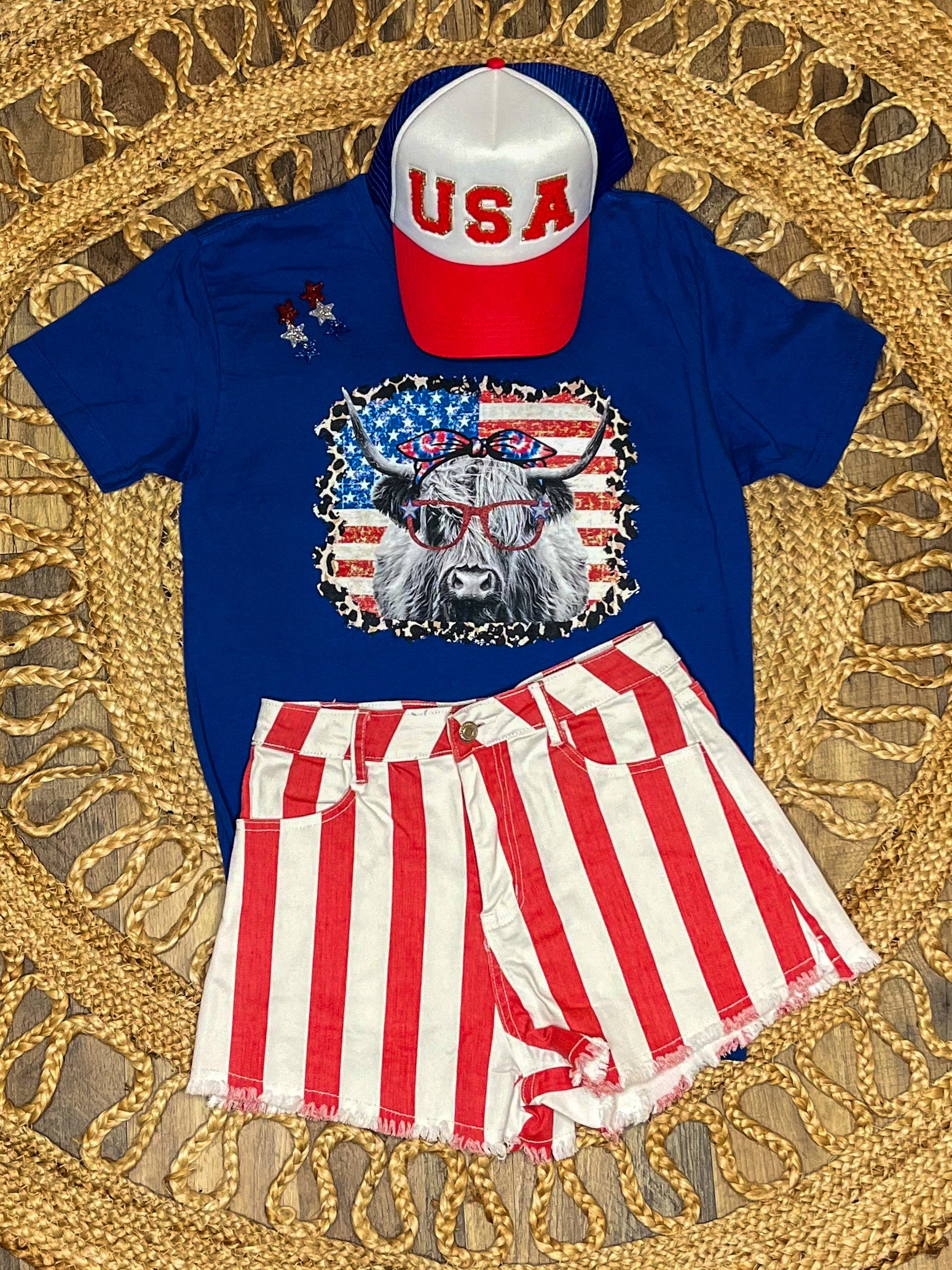 4th of july outfit with usa glitter patch trucker hat
