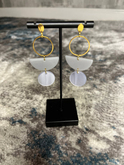 Earrings accessories, acrylic, acrylic earrings, earrings, gold-plated posts, gold-plated stainless steel posts, Spiffy & Splendid, Wren Earrings, Wren Earrings - Grey & Silver