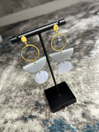 Earrings accessories, acrylic, acrylic earrings, earrings, gold-plated posts, gold-plated stainless steel posts, Spiffy & Splendid, Wren Earrings, Wren Earrings - Grey & Silver