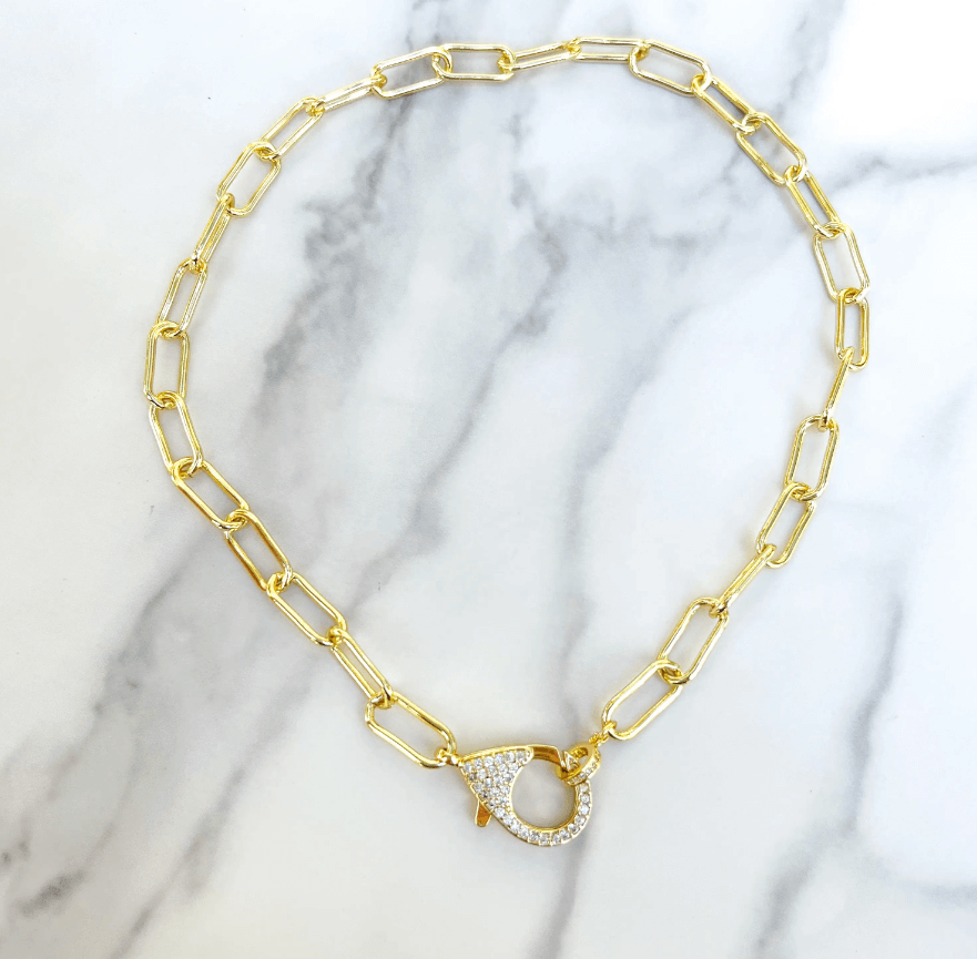 Necklaces 18k filled gold necklace, accessories, accessory, apparel & accessories, chain link cz clasp necklace, necklace, necklaces, savvy bling, savvy bling jewelry, savvy bling necklace