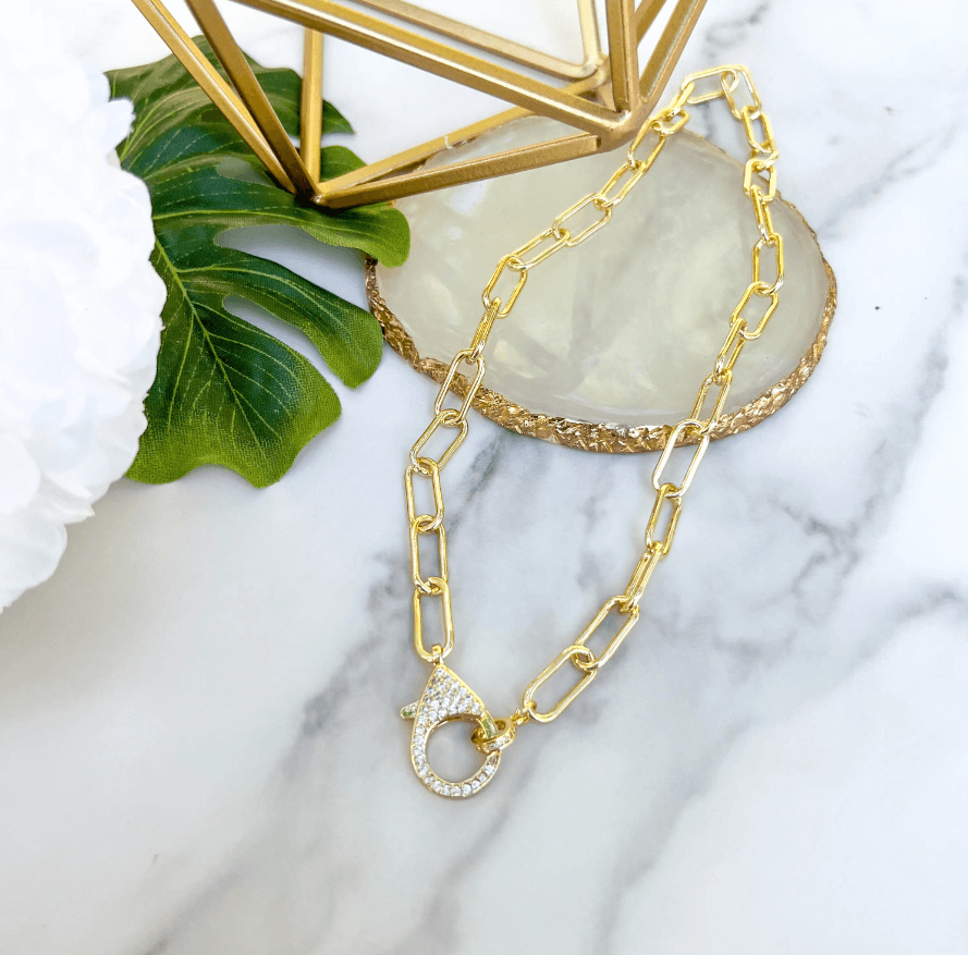 Necklaces 18k filled gold necklace, accessories, accessory, apparel & accessories, chain link cz clasp necklace, necklace, necklaces, savvy bling, savvy bling jewelry, savvy bling necklace