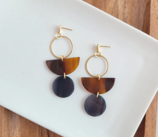 Earrings accessories, acrylic, acrylic earrings, earrings, gold-plated posts, gold-plated stainless steel posts, Spiffy & Splendid, Wren Earrings, Wren Earrings - Walnut & Black