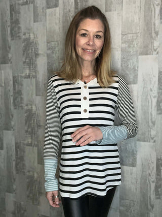 Henley Top clothing, henley top, shirts, shirts & tops, stripe, stripe detail, stripe henley, striped top, stripes Size: Small, Medium, Large, XL