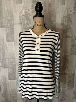 Henley Top clothing, henley top, shirts, shirts & tops, stripe, stripe detail, stripe henley, striped top, stripes Size: Small, Medium, Large, XL