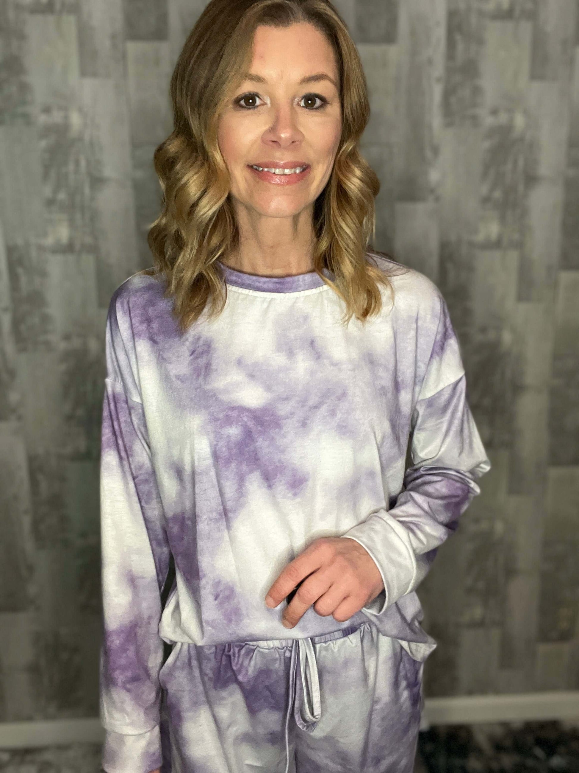 Loungewear 95% polyester 5% spandex, buttery soft fabric, buttery soft lounge set, clothing, long sleeve, long sleeve lounge set, long sleeves, lounge set, loungewear, purple tie dye, shorts lounge set, tie dye Size: Small, Medium, Large